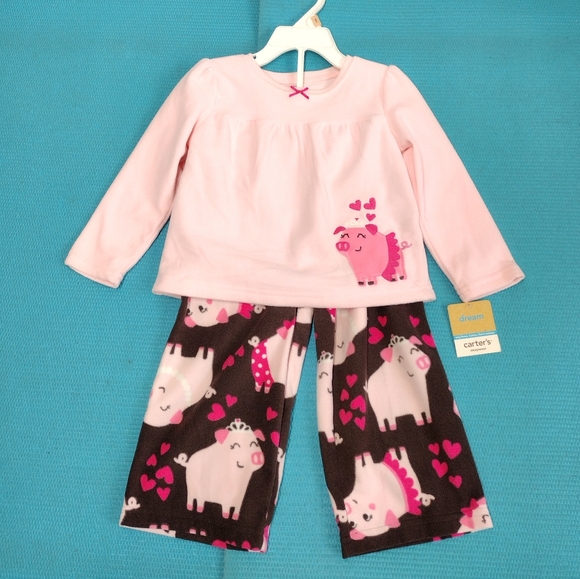 Carter's Other - Carter's Girls Fleece Pajama Set Piggy Pink Brown Size 2T